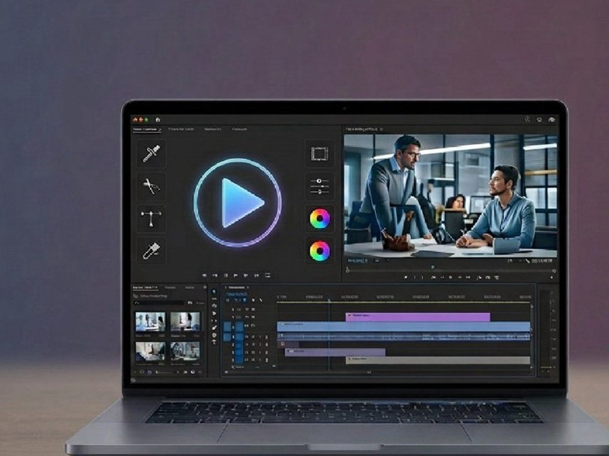 AI video being edited on a laptop