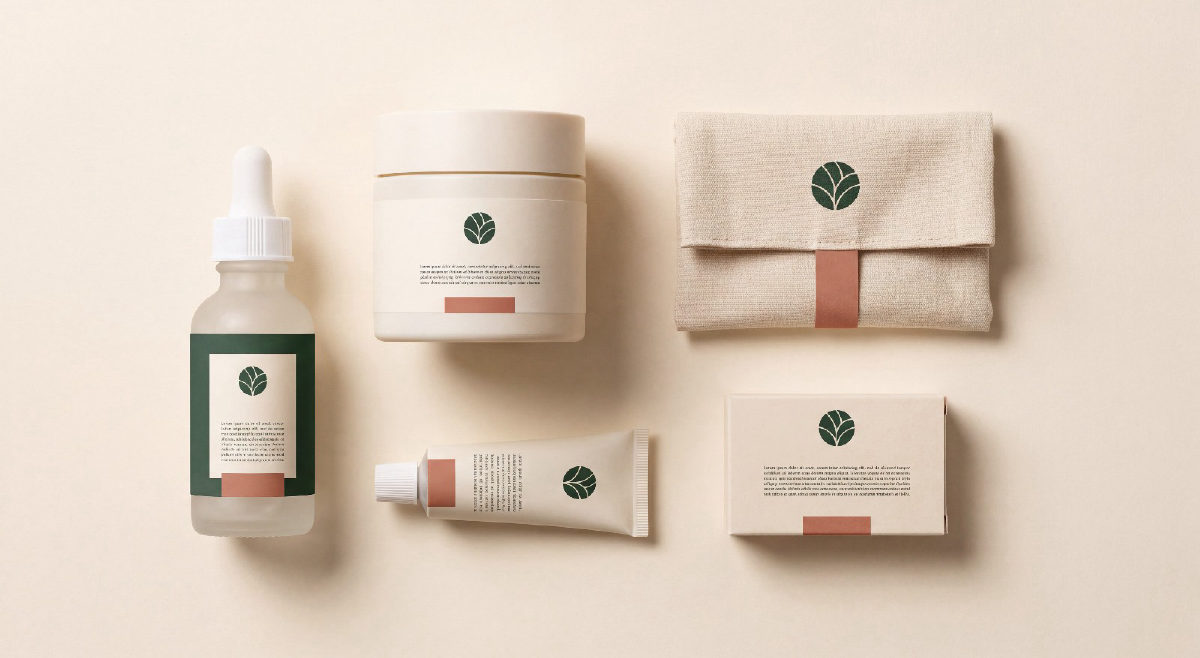 Skincare packaging carrying one consistent brand mark